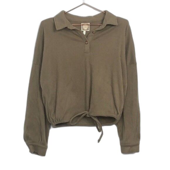 ASOS Truself Corduroy Rib Knit Crop Top 1/4 Button Like New M 22C - Picture 1 of 6